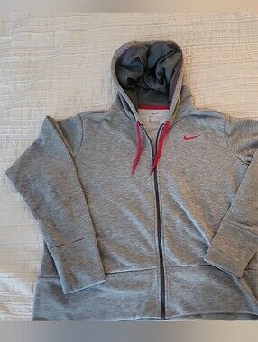 Nike Gray Zip-Up Hoodie with Pink Embellishments Women's Size Large
